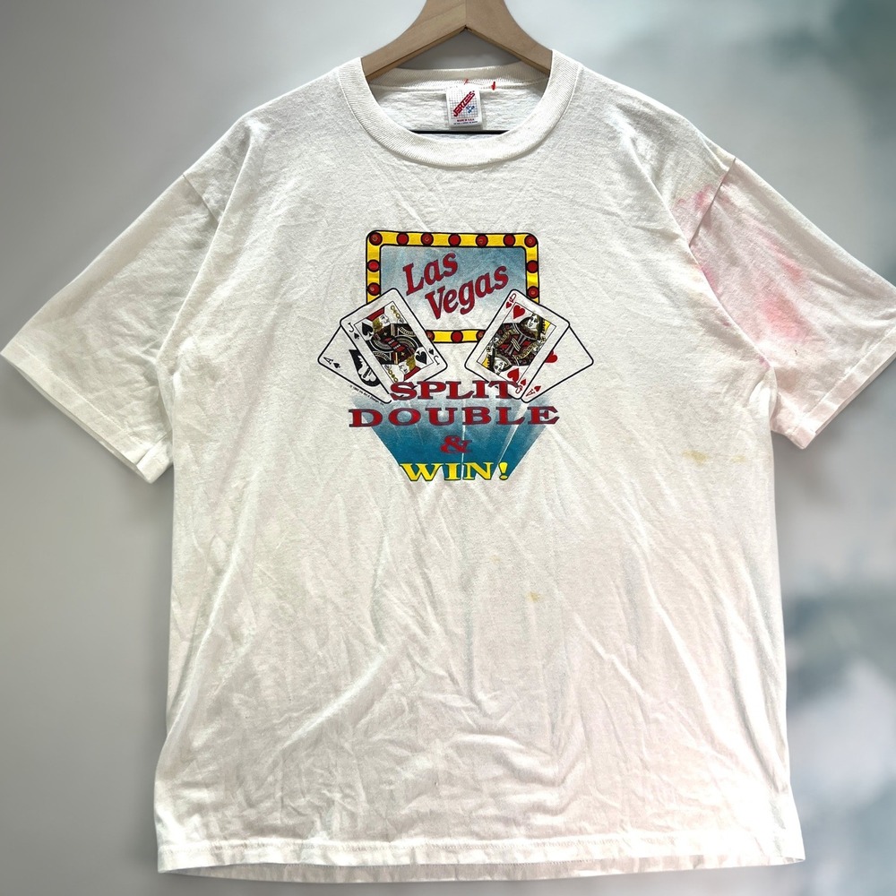VTG Vegas Jerzees Mens XL T Shirt Single Stitch White 92 Split Double Win USA